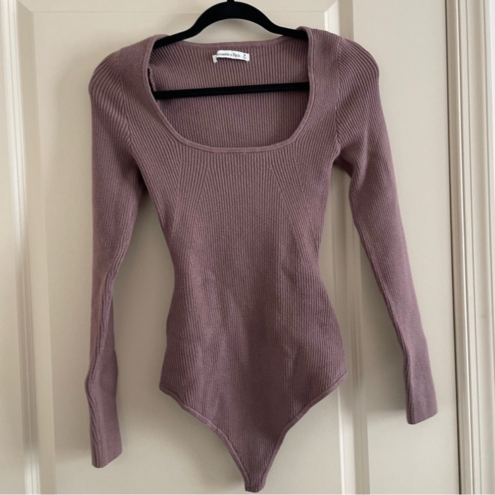 Abercrombie & Fitch Square Neck Ribbed Bodysuit Mauve Brown M